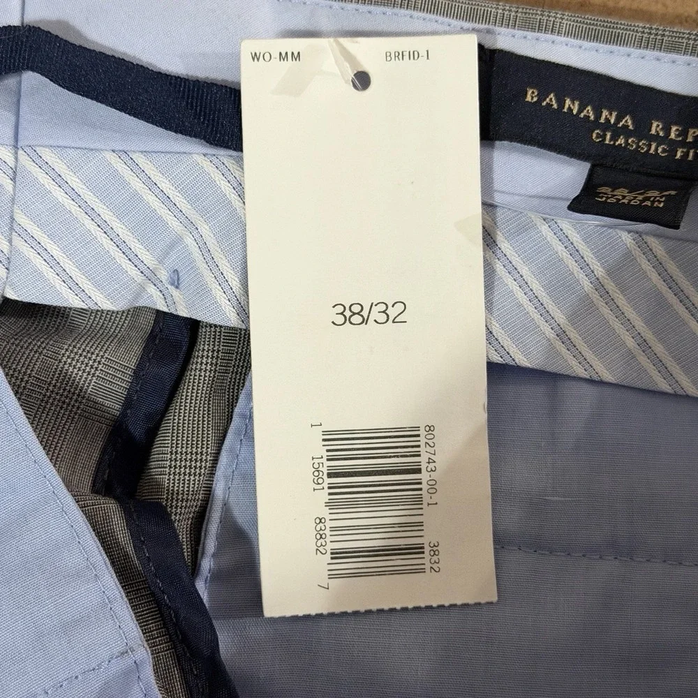 NWT Banana Republic Classic Fit Dress Pants Gray‎ Windowpane Plaid Men's 38/32